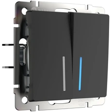 Изображение Выключатель двухклавишный с подсветкой (черный матовый) W1120108