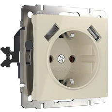 Изображение Розетка с заземлением, шторками и USBх2 (слоновая кость) W1171503